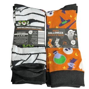 Halloween Socks Mens Size 6-12 Mummy Witch Skull Ghost Potion Novelty 2 Pack
